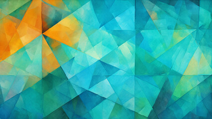 Fototapeta premium Turquoise and Mango Geometric Mosaic Vibrant Modern Design