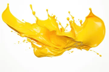 Foto op Canvas Yellow paint splash on white background © Christiankhs