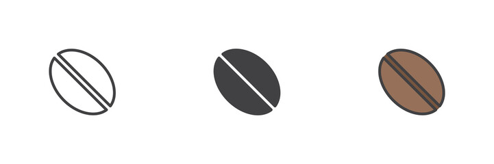 Coffee bean different style icon set