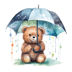 Bear under an umbrella Illustration, Generative Ai
