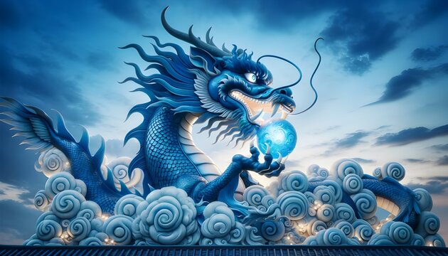 blue dragon in sky