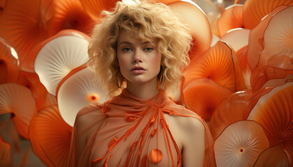 Fototapeta premium Beautiful woman with blond hair looking at camera outdoors generated by AI