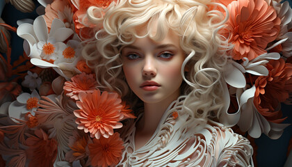 A beautiful young woman with blond hair and a flower generated by AI