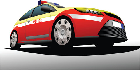 Yellow-red police  car. Vector 3d illustration.
