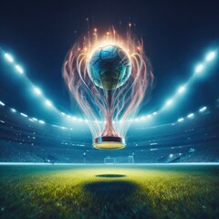 Trophy of the winner of the competition on the green grass - obrazy, fototapety, plakaty