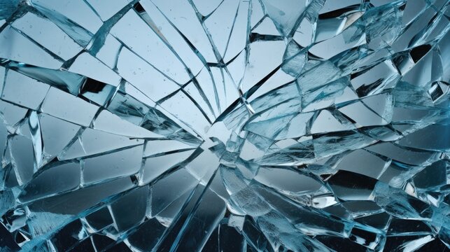 Close-up of shattered piece of tempered glass, safety features, fracture pattern