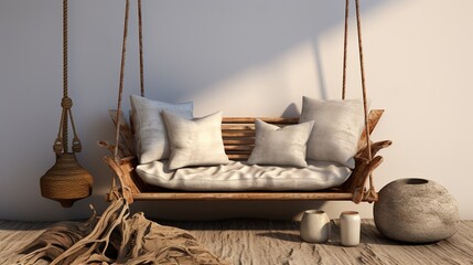 Fototapeta na wymiar Sleek hammock, contemporary swing, modern design, outdoor comfort