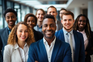 Fototapeta premium Portrait of successful group of business people at modern office looking at camera.