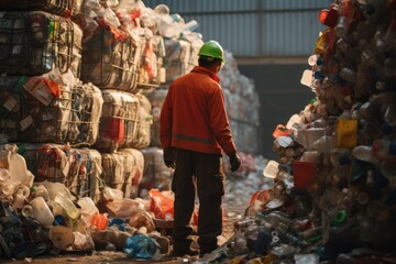 Recycling industry a worker who recycling thing on recycle center