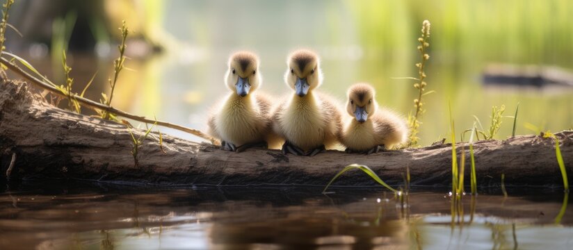New baby geese are protected by their parents in their habitat