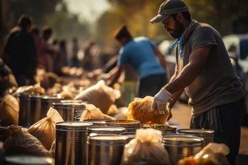 Foto op Canvas Help volunteers donate free food to those in need. © sirisakboakaew