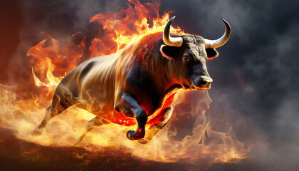 Financial Flames: Bull Market On Fire - obrazy, fototapety, plakaty