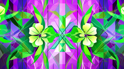 Fototapeta na wymiar Vibrant Orchid Purple and Lime Green Geometric Mosaic Design