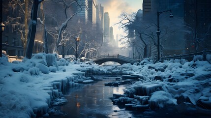 Winter landscape of New york city, USA