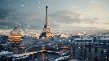 Winter landscape of Paris, France