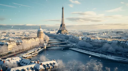 Rolgordijnen Parijs Winter landscape of Paris, France