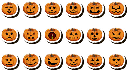 Illustration on theme sticker for celebration holiday Halloween with orange pumpkins