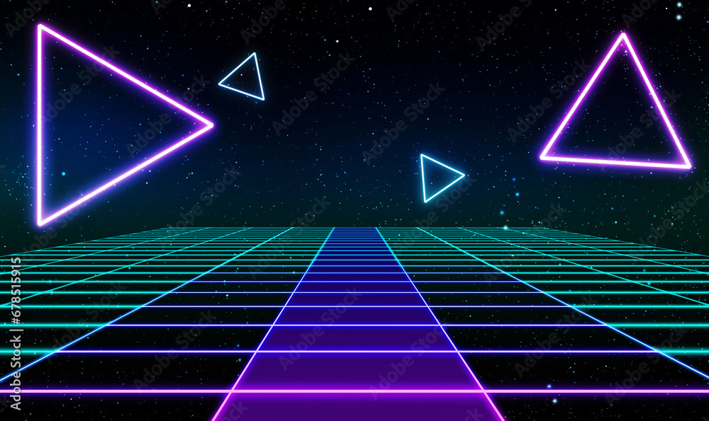 Canvas Prints retro sci-fi background futuristic grid landscape of the 80`s. digital cyber surface. suitable for d