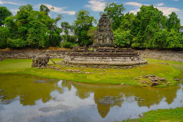 Fototapeta na wymiar Neak Pean - Temple dedicated to Snake God Vasuki inside the Jayatataka Baray or reservoir near Angkor Thom at Siem Reap, Cambodia, Asia