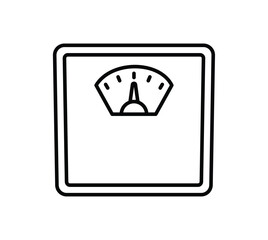 Analog body weight scale icon. Mechanical scale. Outline object isolated on white background. Icon for web.