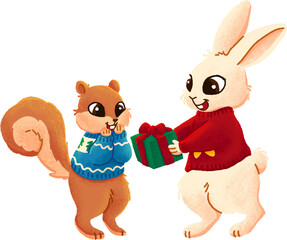 Rabbit Giving a Gift to Squirrel Illustration