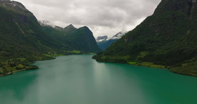 Oldevatnet lake in the municipality of Stryn in Vestland county, Norway