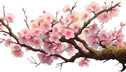 Obraz premium Pink cherry blossom sakura on white background,Beautiful blossoming branches