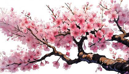Obraz premium Pink cherry blossom sakura on white background,Beautiful blossoming branches