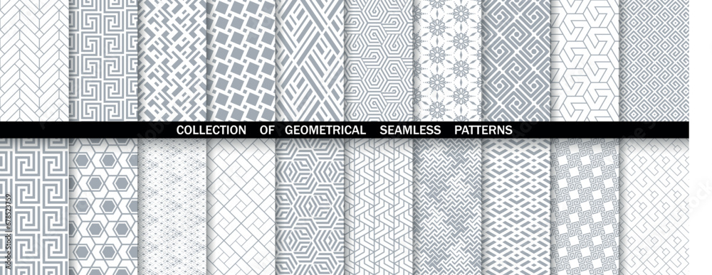 Wall mural geometric set of seamless gray and white patterns. simple vector graphics.