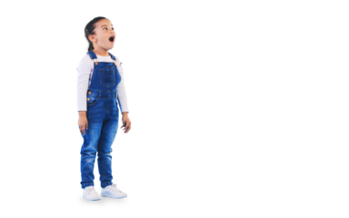 Wow, surprise and girl child with news, shock or announcement on isolated, transparent or png background. Omg, face and kid model with emoji for unexpected deal, sale or prize giveaway promotion