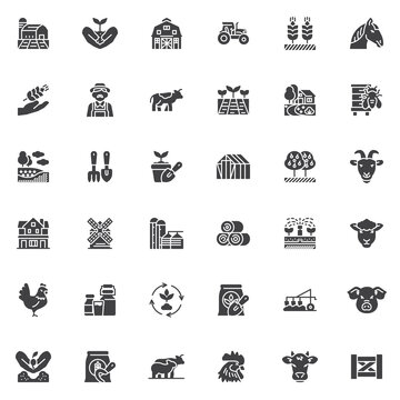 Farm and agriculture vector icons set