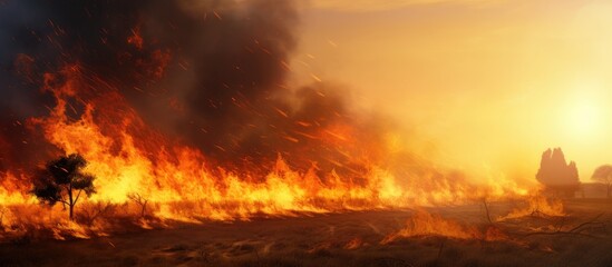 Fototapeta na wymiar The massive fire in the field