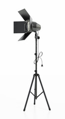 Stage spotlight on tripod isolated on white background. 3D illustration