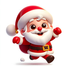 3D animated style Santa Claus with gifts on his back isolated on white background.