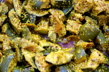 Sweet and sour homemade pickle (aam ka aachar) prepared in India.