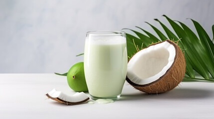 Young green coconut with coconut juice isolated