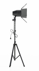 Stage spotlight on tripod isolated on white background. 3D illustration