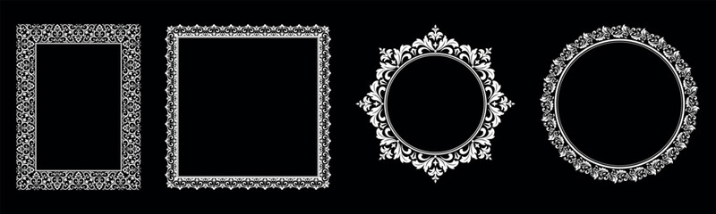 Set of decorative frames Elegant vector element for design in Eastern style, place for text. Floral black and white borders. Lace illustration for invitations and greeting cards.