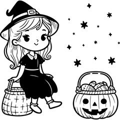Witch toddler icon hand drawn vector design illustration