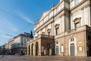 Obraz premium Milan city, Italy. Piazza della Scala with the Teatro alla Scala or simply La Scala in the center of Milan 