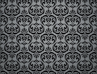 Wallpaper in the style of Baroque. Seamless vector background. Black and gray floral ornament. Graphic pattern for fabric, wallpaper, packaging. Ornate Damask flower ornament