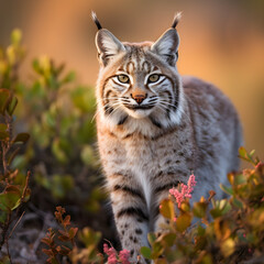 Bobcat in the wild looking at the camera. Generative ai. 