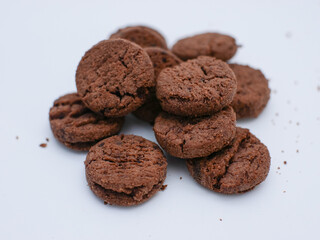 mini chocolate chip cookies isolated on white background