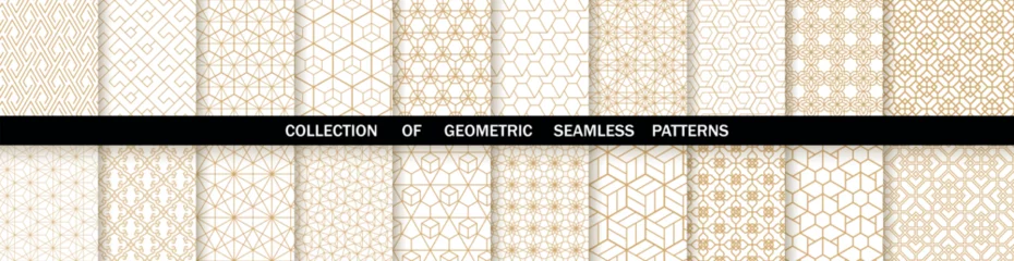 Fototapeten Geometric set of seamless gold and white patterns. Simple vector graphics © ELENA