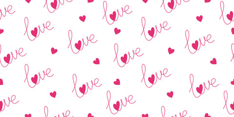 Seamless pattern with the inscription love. Fashionable minimalist illustration. Drawing in one line.