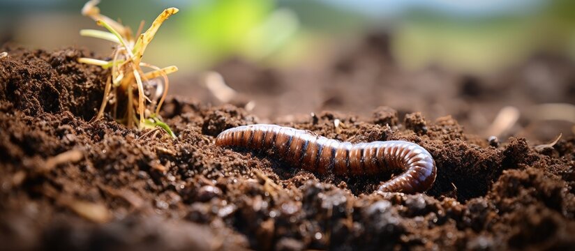 Closeup of a terrestrial invertebrate in wet soil