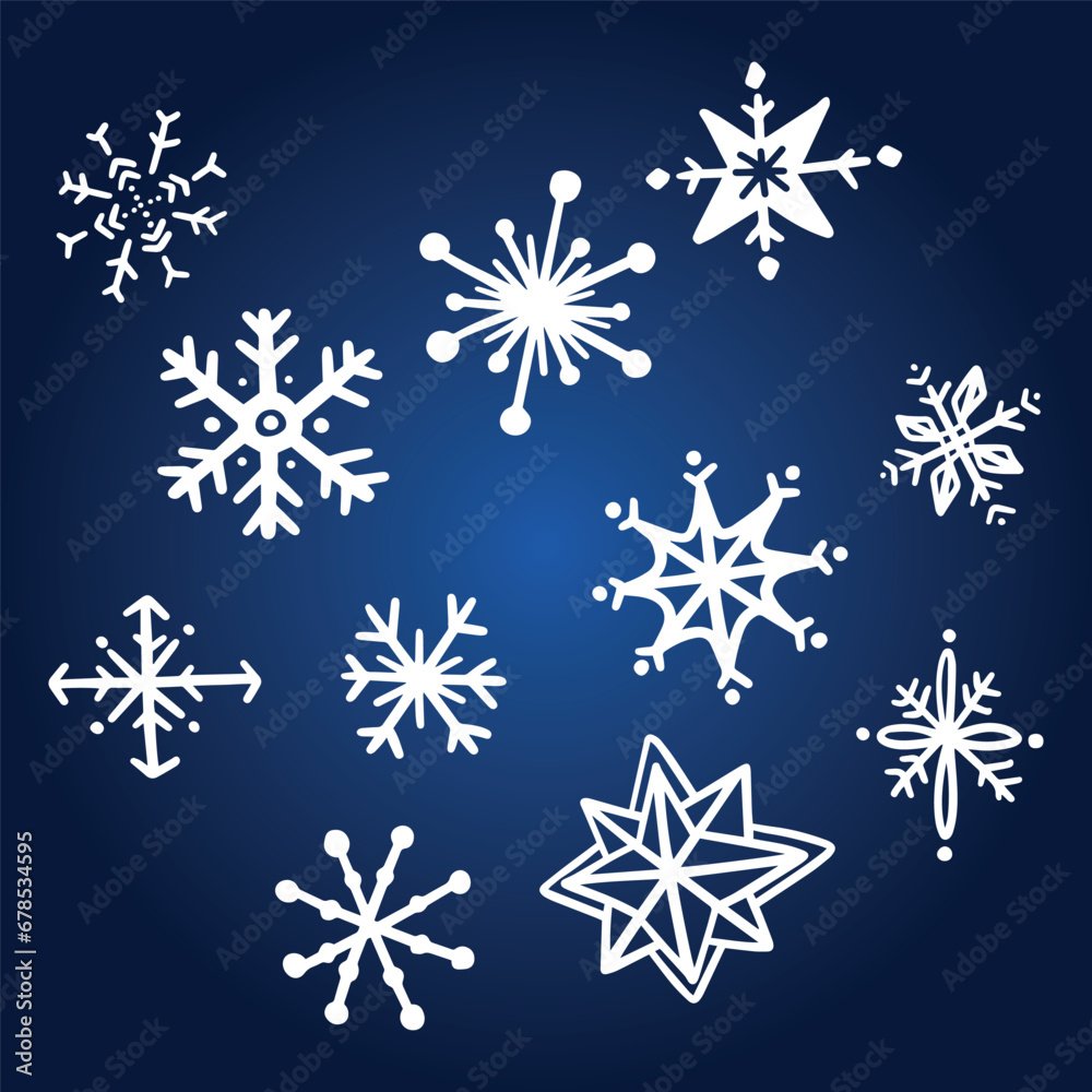 Canvas Prints christmas snowflakes of different shapes, sizes and transparency in deep blue colors