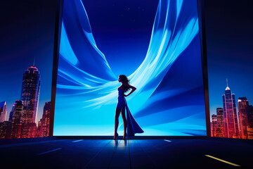 Billboards on a futuristic city scene. Concept art with a futuristic vision of advertising