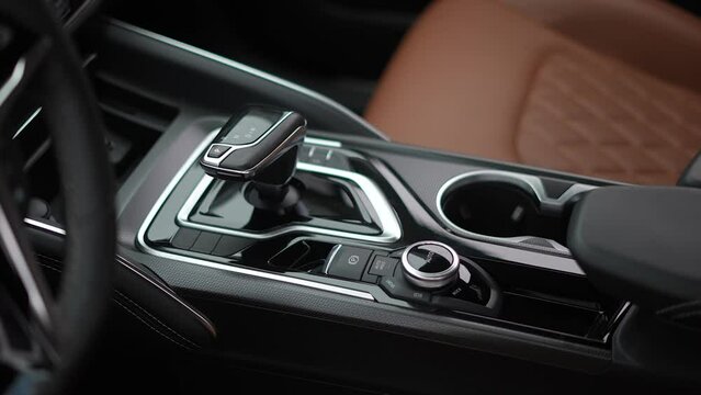 car gear shift lever, modern car interior, maxus D90, automatic transmission gearshift stick