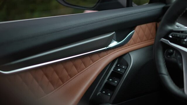 modern car interior, leather interior, modern car door